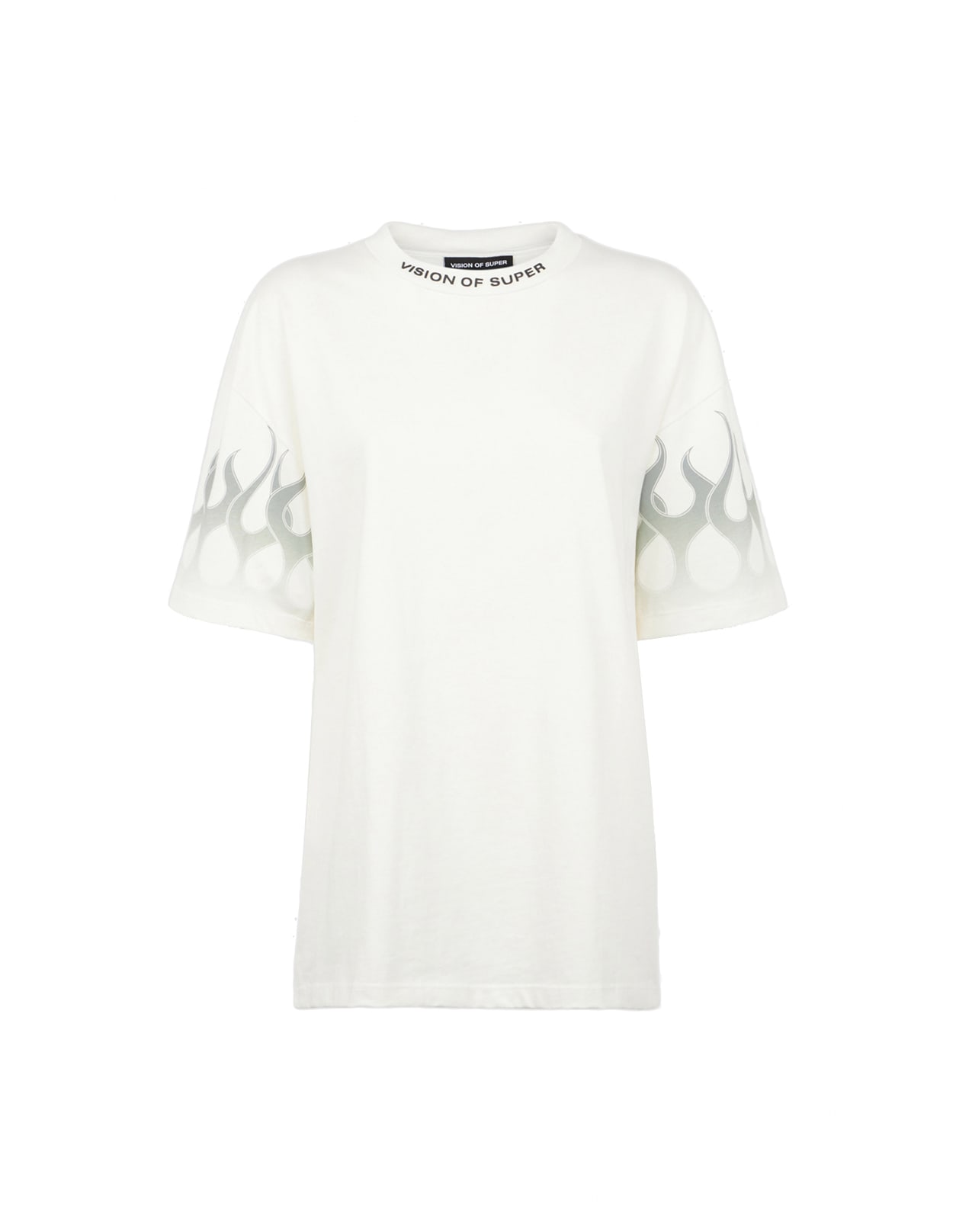 Vision Of Super White/ Black Flames T-shirt In Bianco