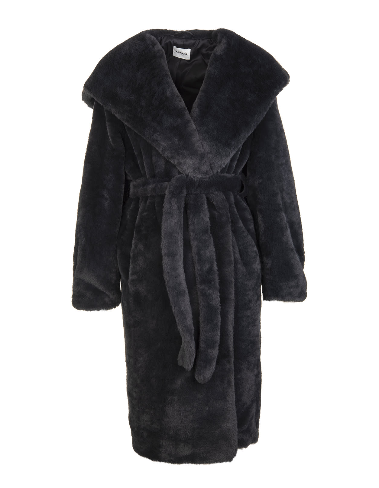 Parosh Photo Long Coat In Dark Grey Faux Fur