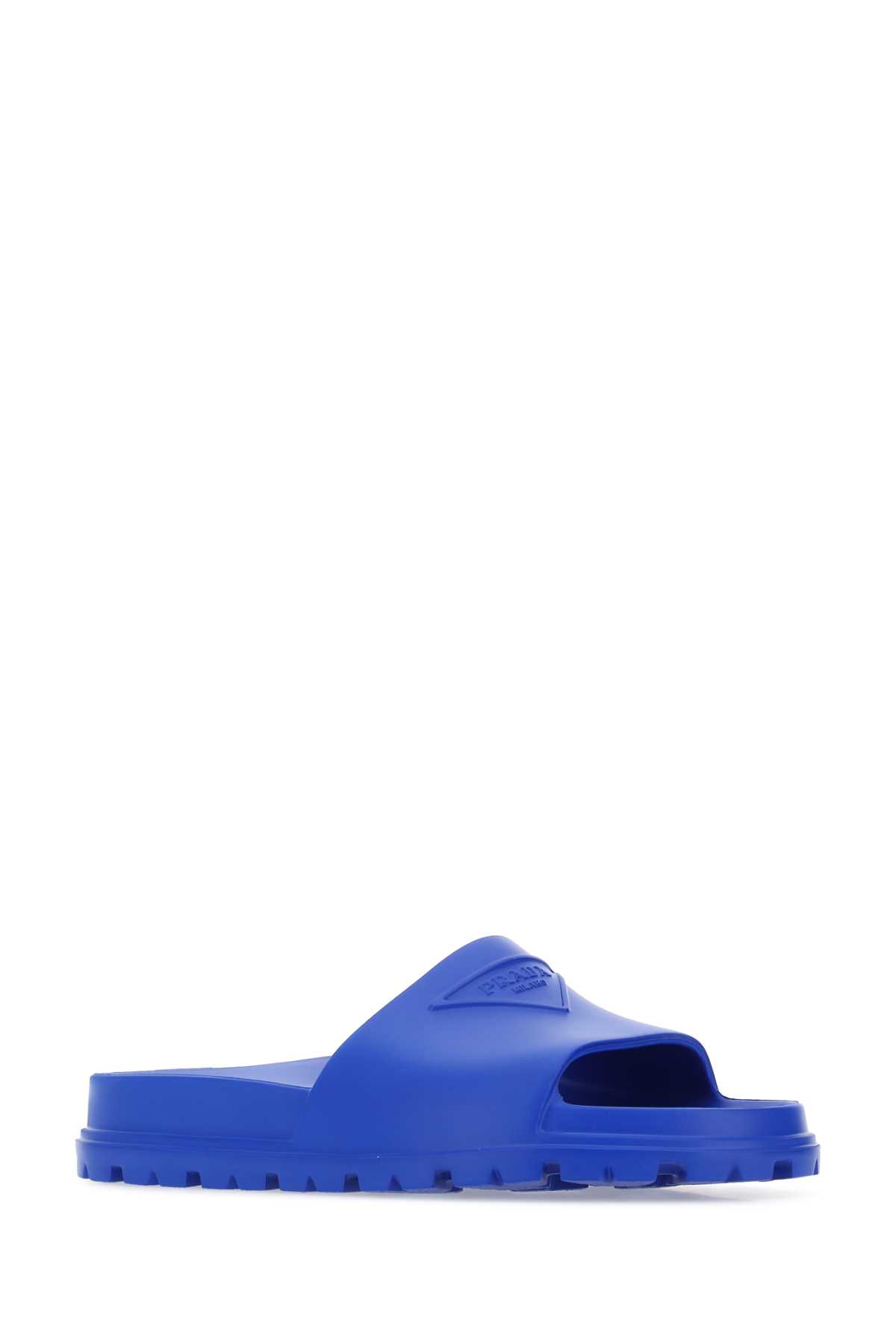 Shop Prada Blue Rubber Slippers In F0013