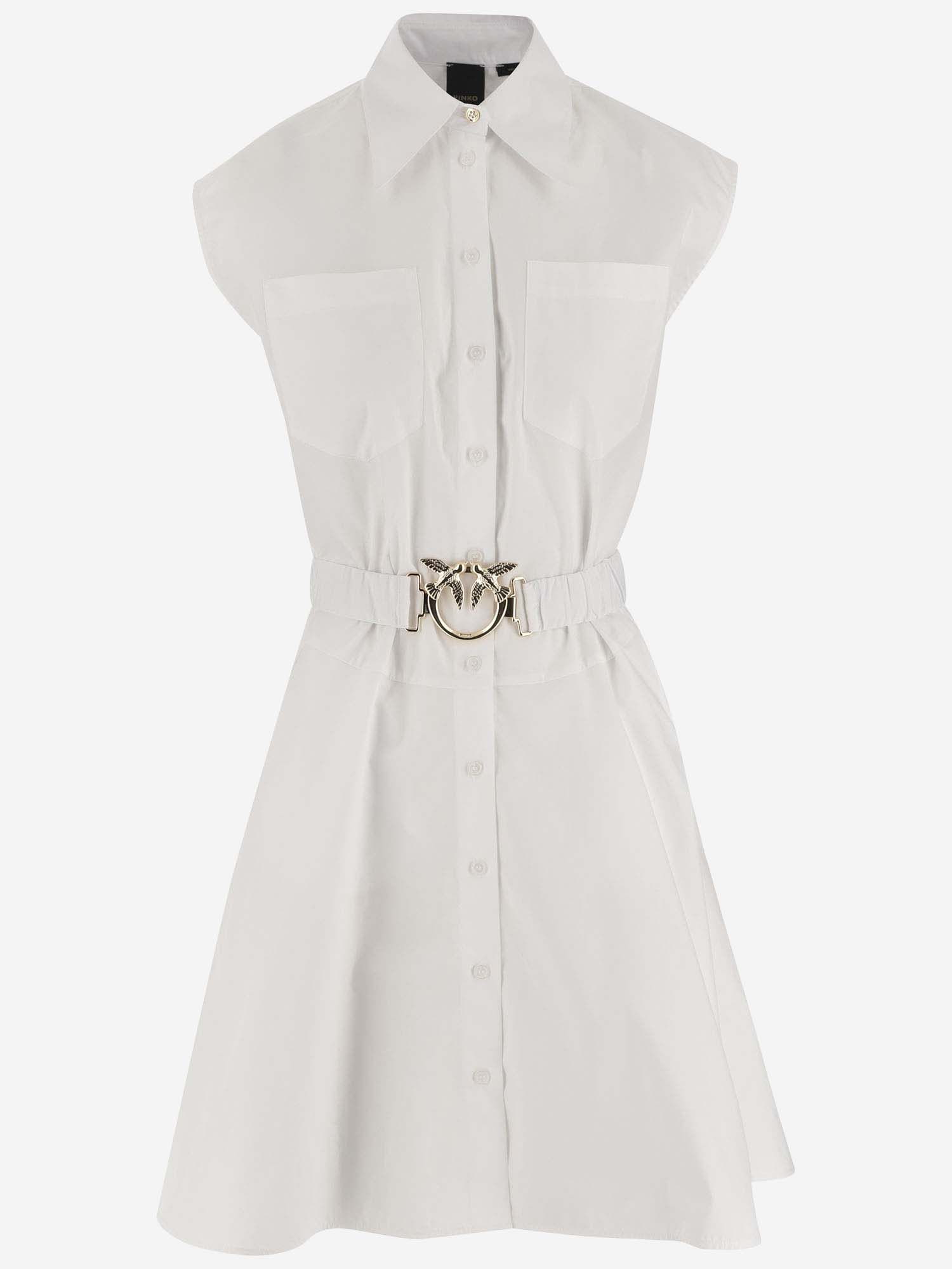 Shop Pinko Cotton Dress With Love Birds Belt In White