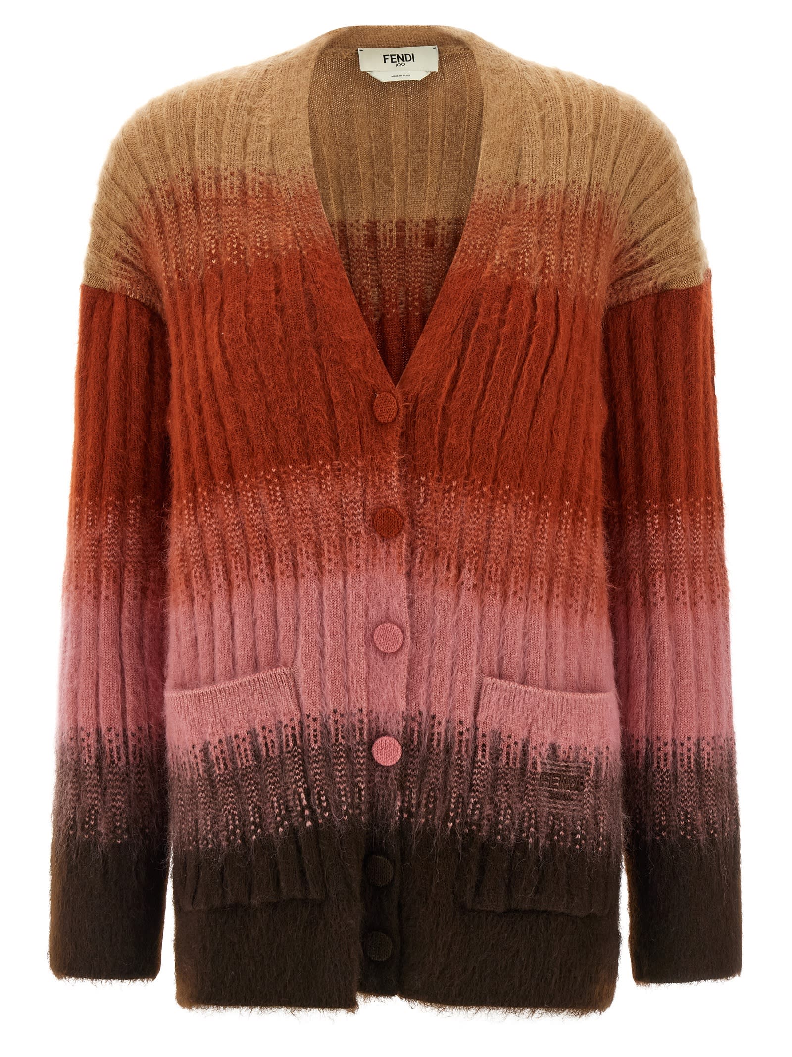 Fendi Gradient Knit Cardigan Featuring Front Pockets In Multi