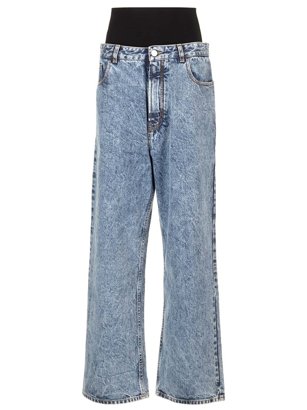 Shop Alaïa Knit Band Jeans In Blue