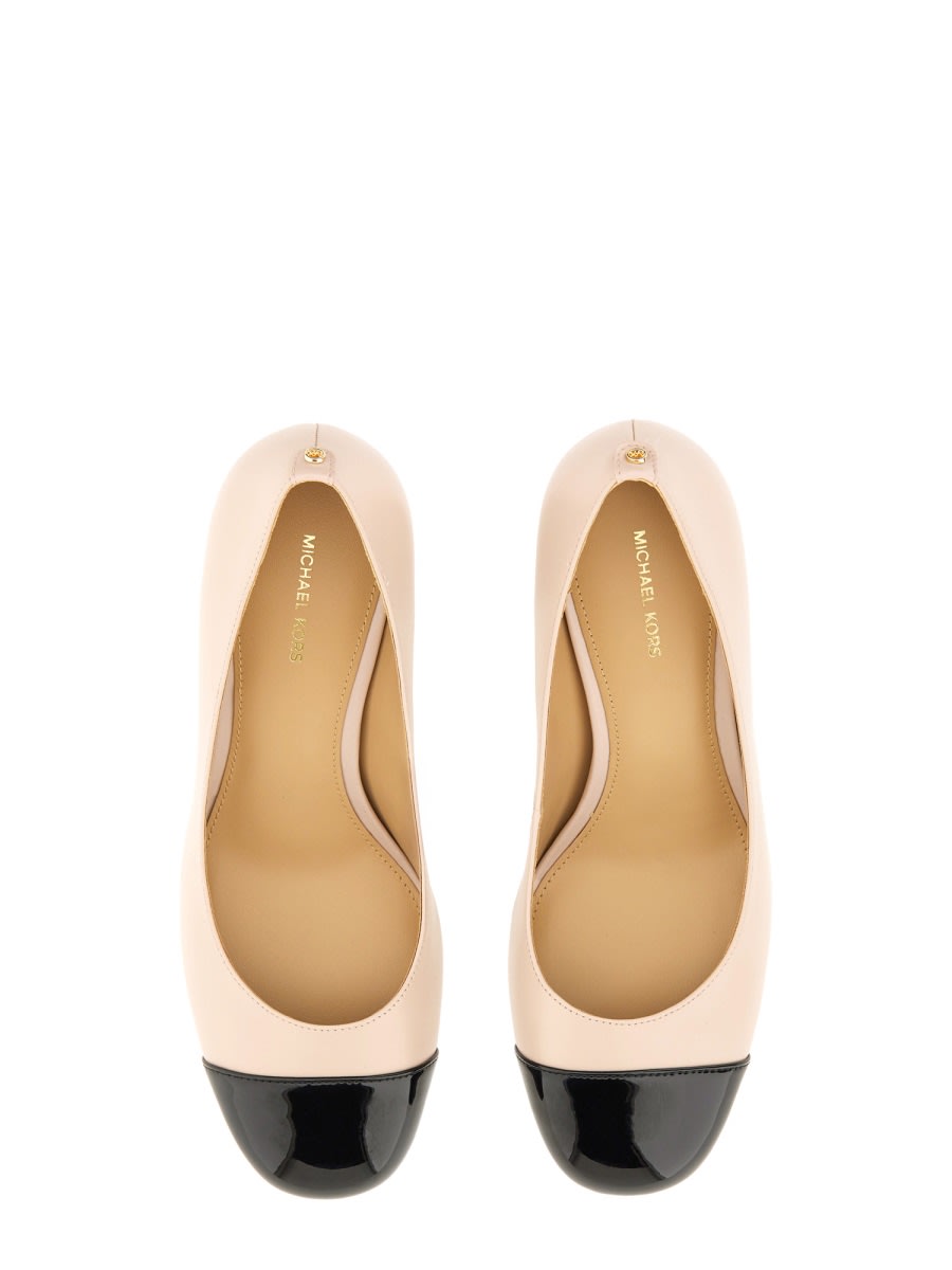 Michael Kors Block Heel Round Toe Two-tone Pumps In Neutral