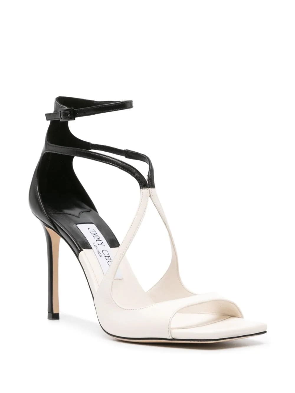 Shop Jimmy Choo Azia Sandals In Black And White Milk Patchwork Nappa Leather In Multicolour