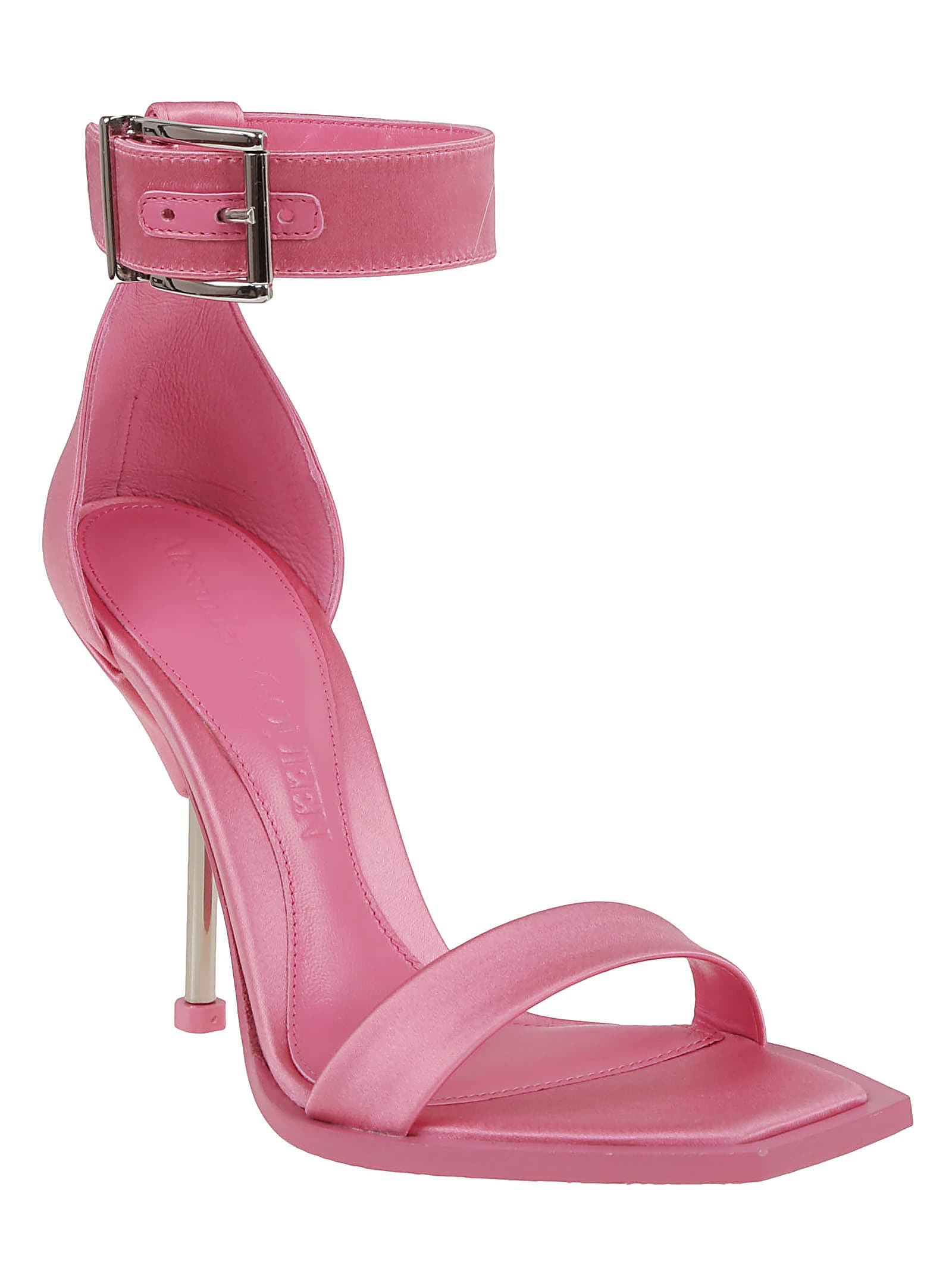 Alexander Mcqueen Women's Satin Sandals In Sugar Pink Silver