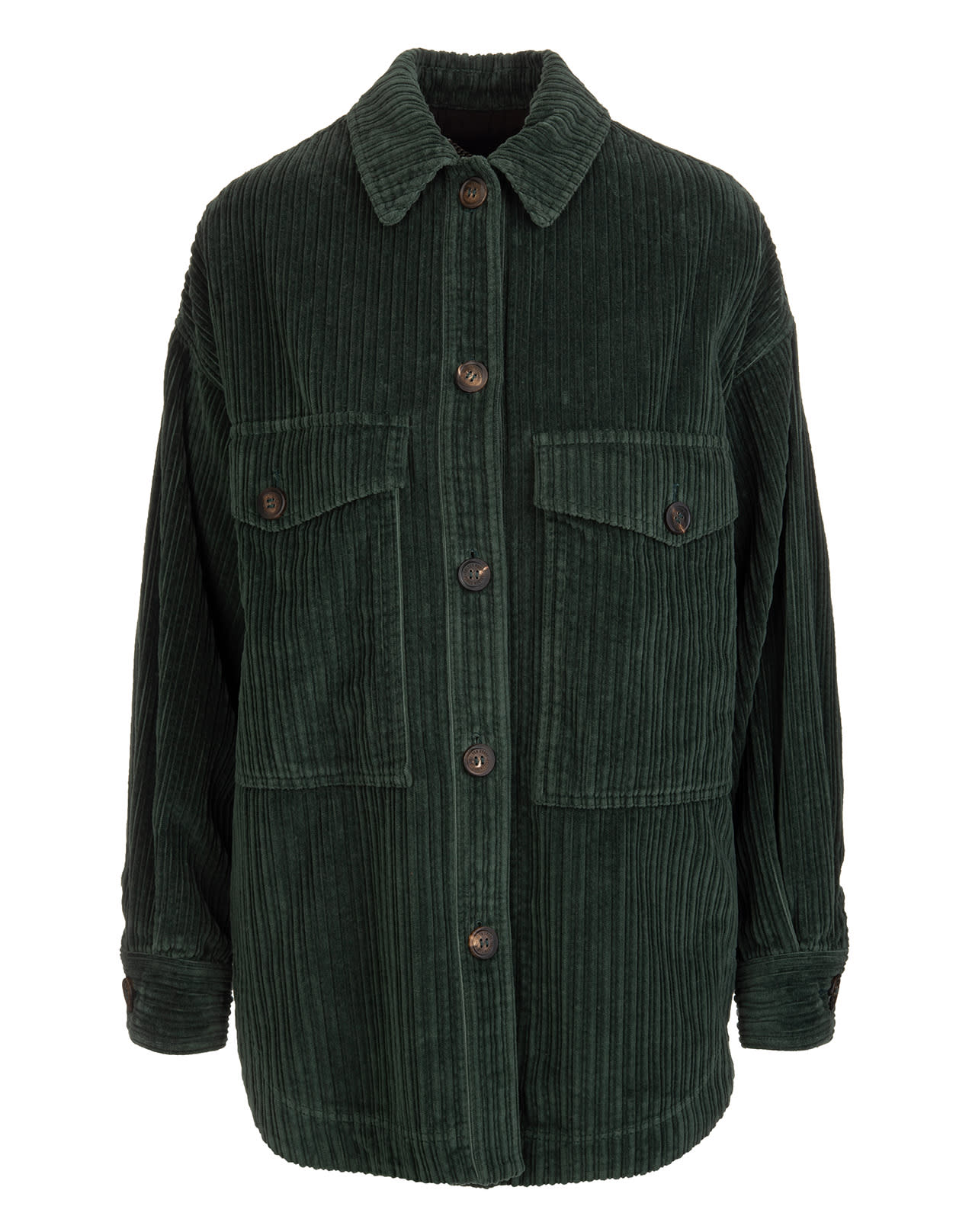 Golden Goose Woman Delicia Overshirt In Forest Green Corduroy