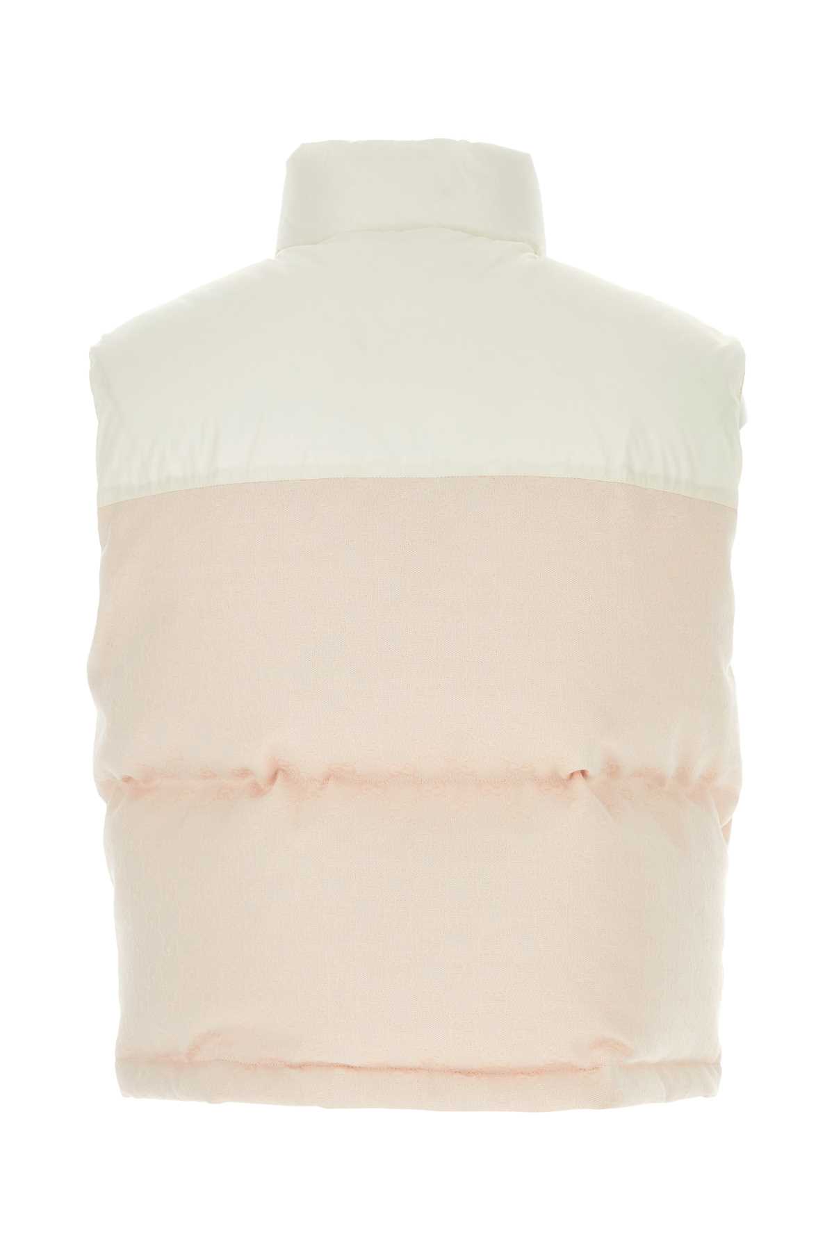 Shop Gucci Pink Gg Cotton Blend Sleeveless Down Jacket In Vanillapinkmix