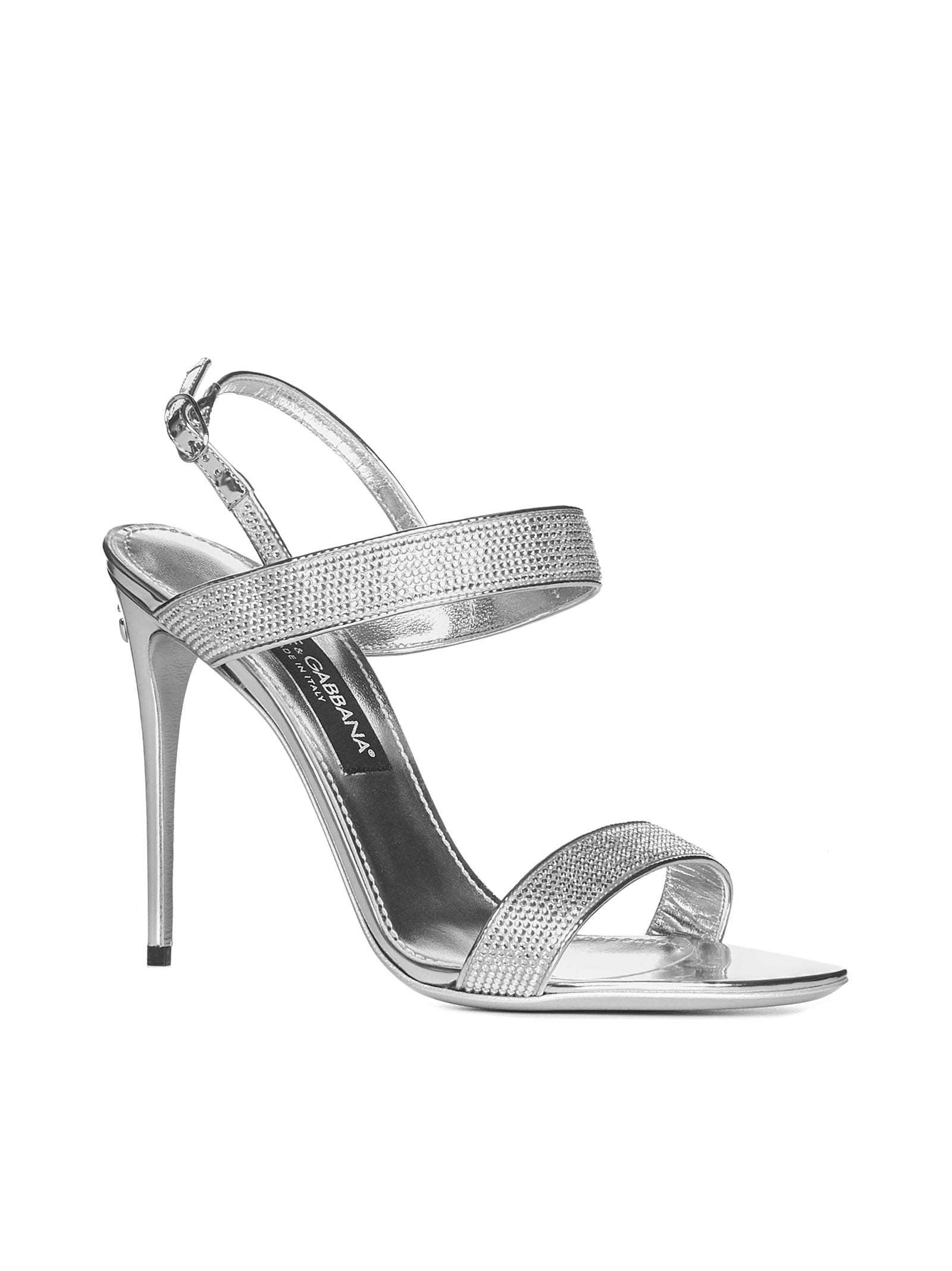 Dolce & Gabbana Embellished Satin Keira Mini Sandals With 10.5 Cm Heel Height In Silver