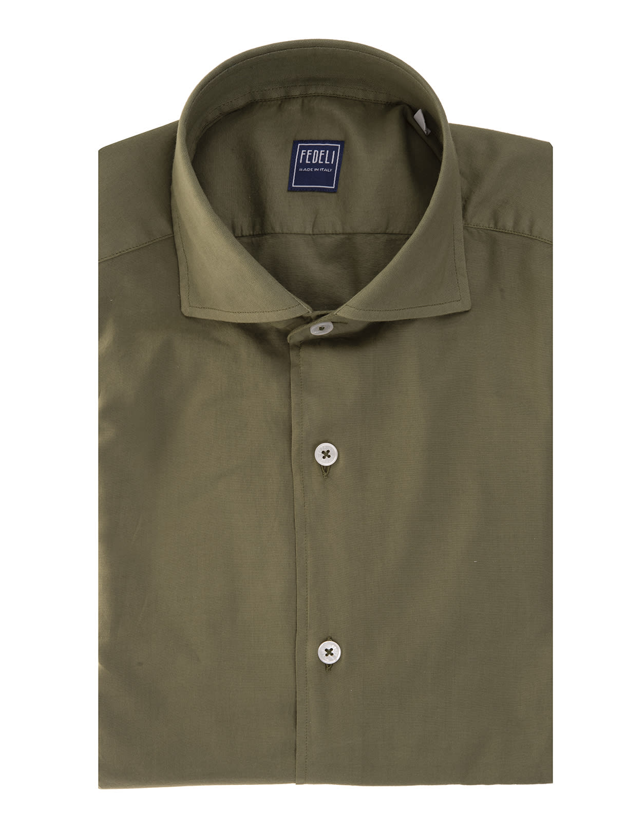 Fedeli Man Olive Green Lightweight Cotton Shirt