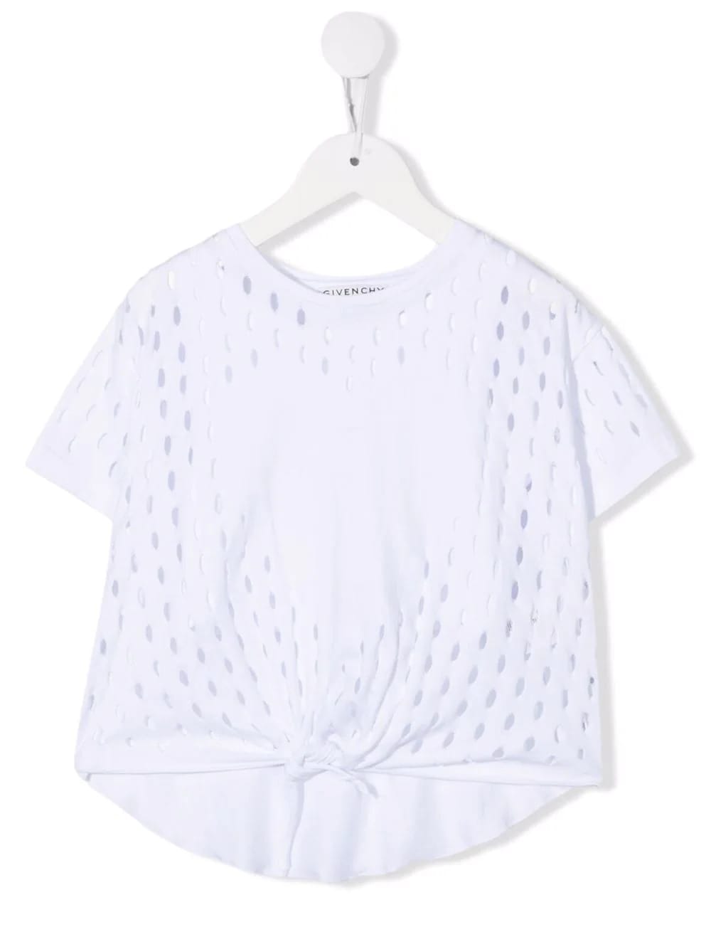 Givenchy Kids White Laser Cut T-shirt With Heart And Mirror Effect Logo