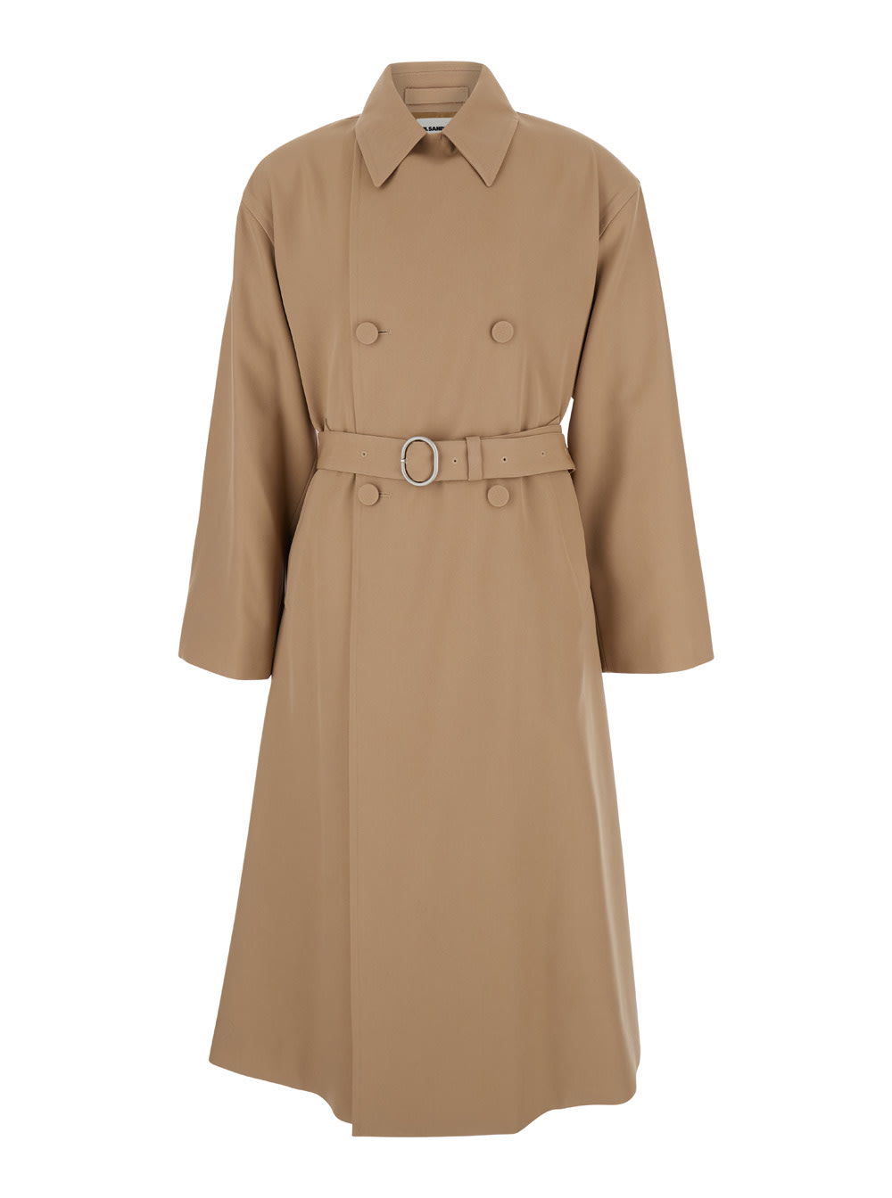 Shop Jil Sander Beige Double Breasted Trench With Belt In Wool Man