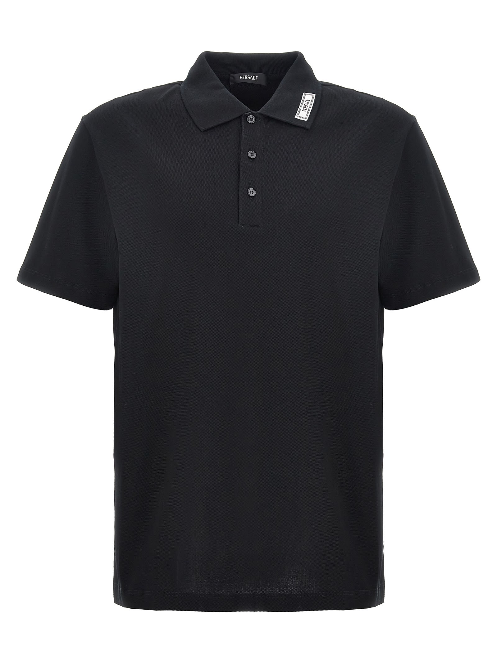 Shop Versace Logo Polo Shirt In Black