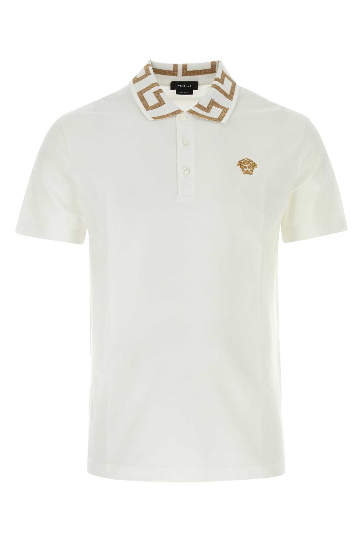 Versace White Piquet Polo Shirt In 1w000