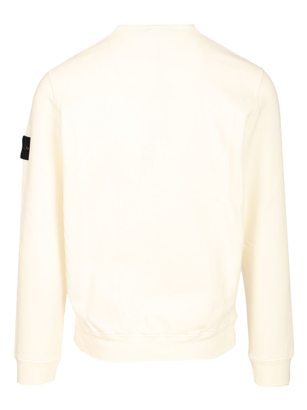 Stone Island Ribbed Crew-neck Cotton Sweater With Long Sleeves In White