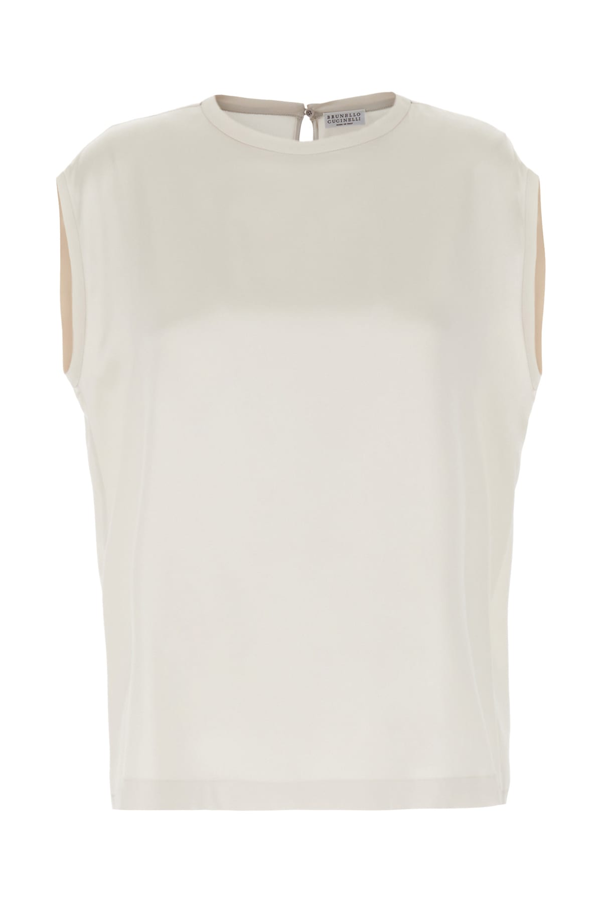 Brunello Cucinelli Chalk Stretch Silk Blouse In Warmwhite