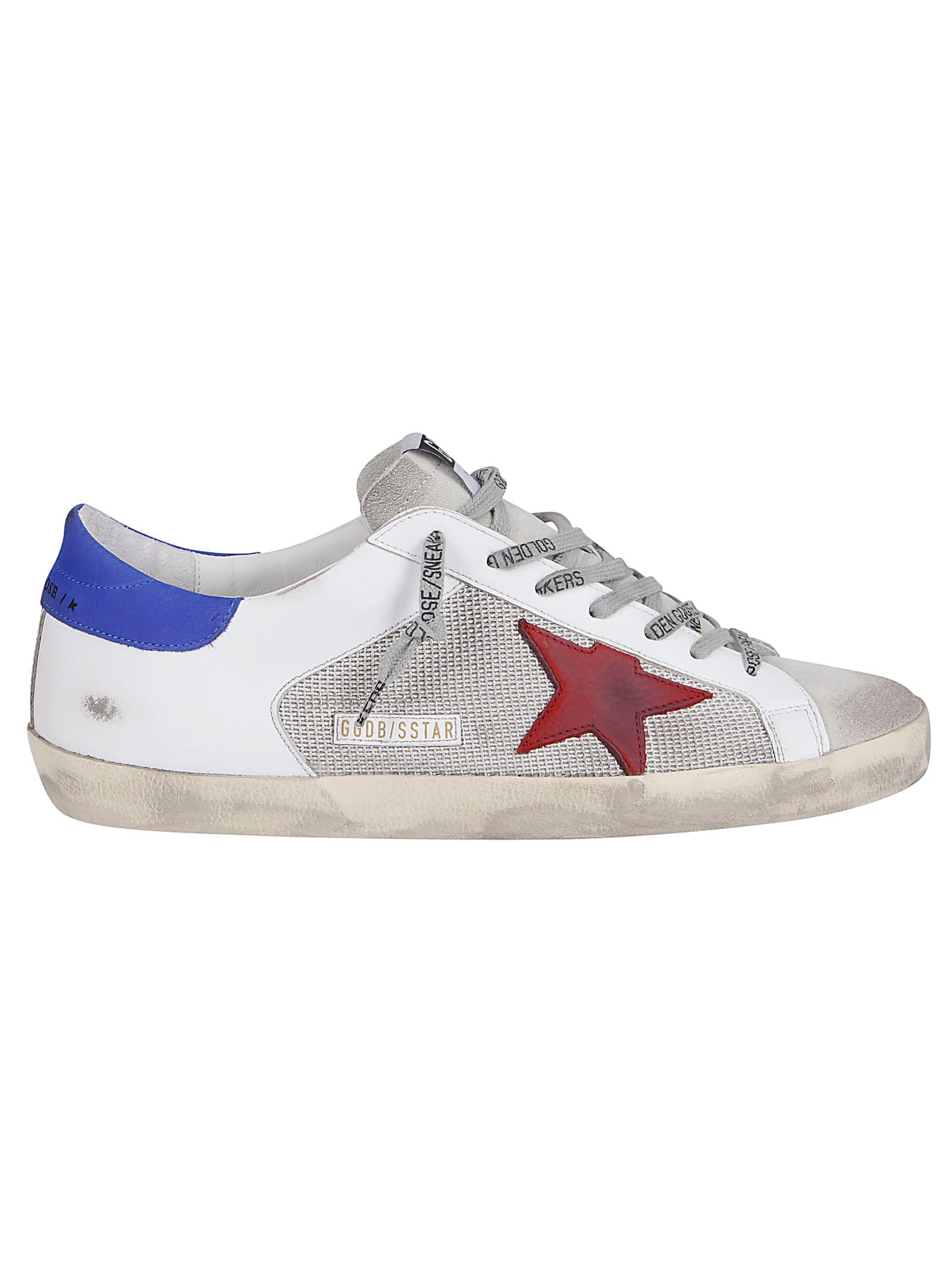 Shop Golden Goose White Leather And Canvas Super-star Sneakers In Silver/white/red/blue