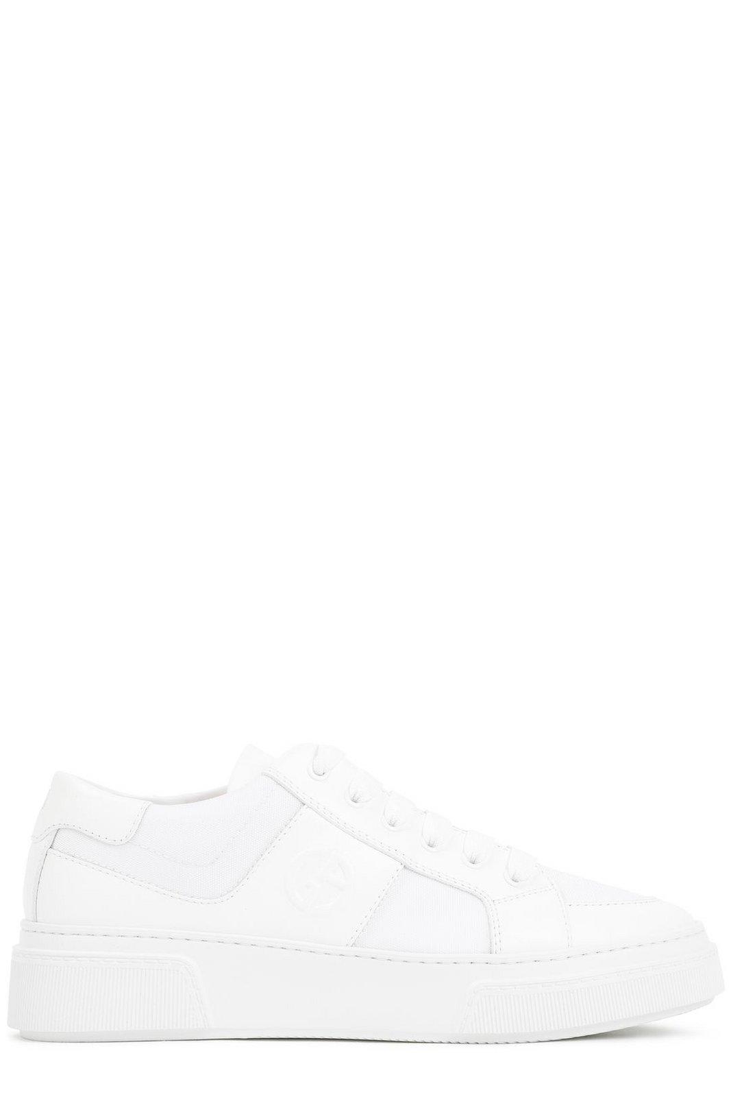 Shop Giorgio Armani Logo Embossed Lace-up Sneakers In White