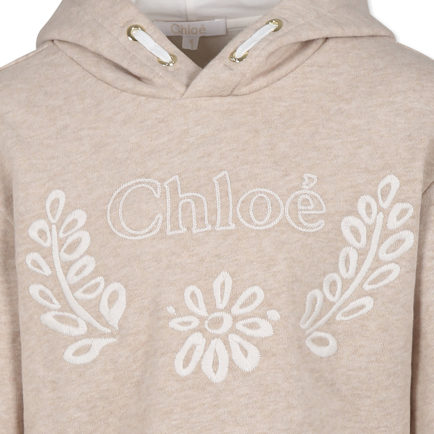 Shop Chloé Beige Sweatshirt For Girl With Embroidery And Logo