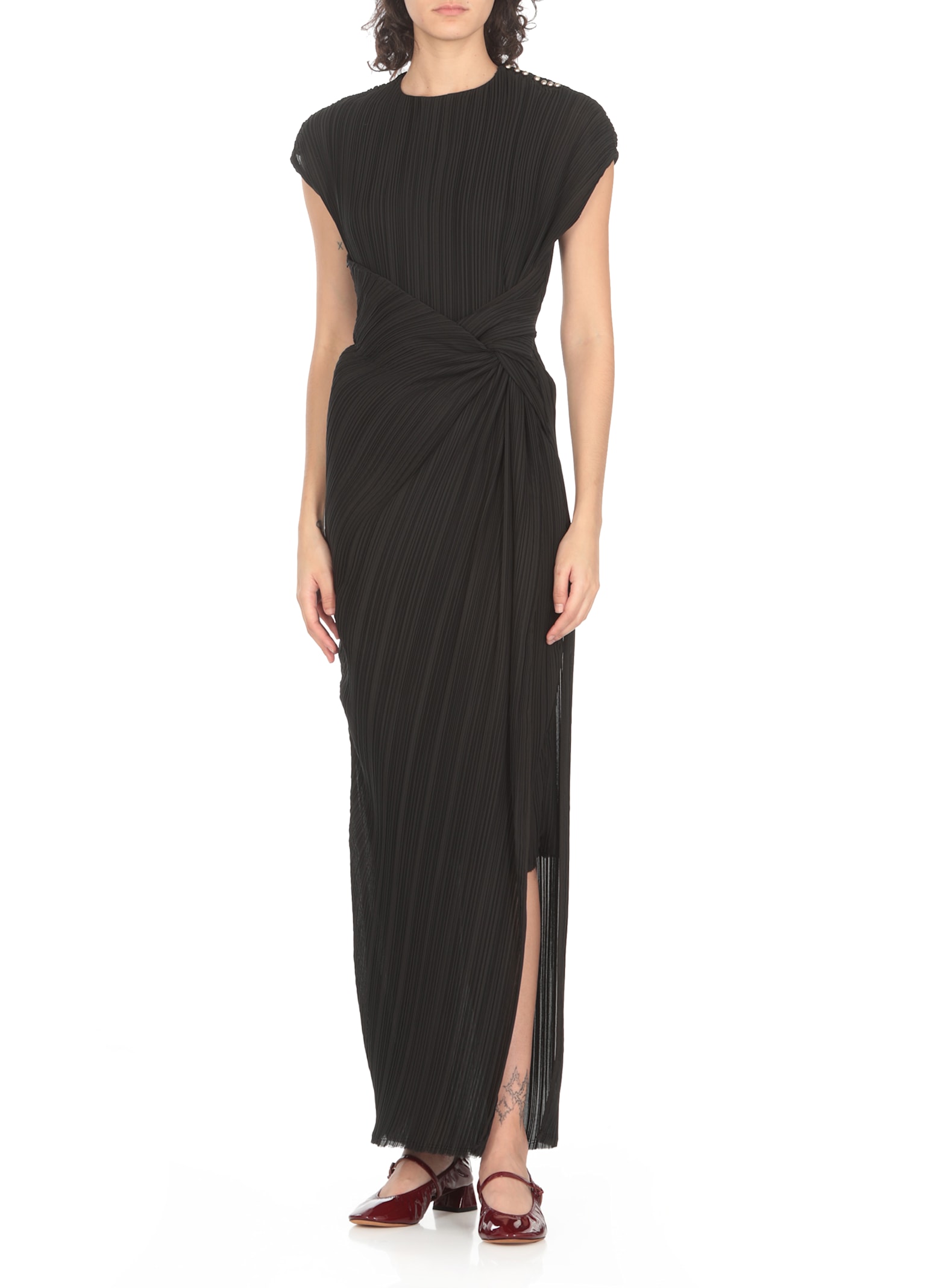 Shop Lanvin Pleated Dress In Black