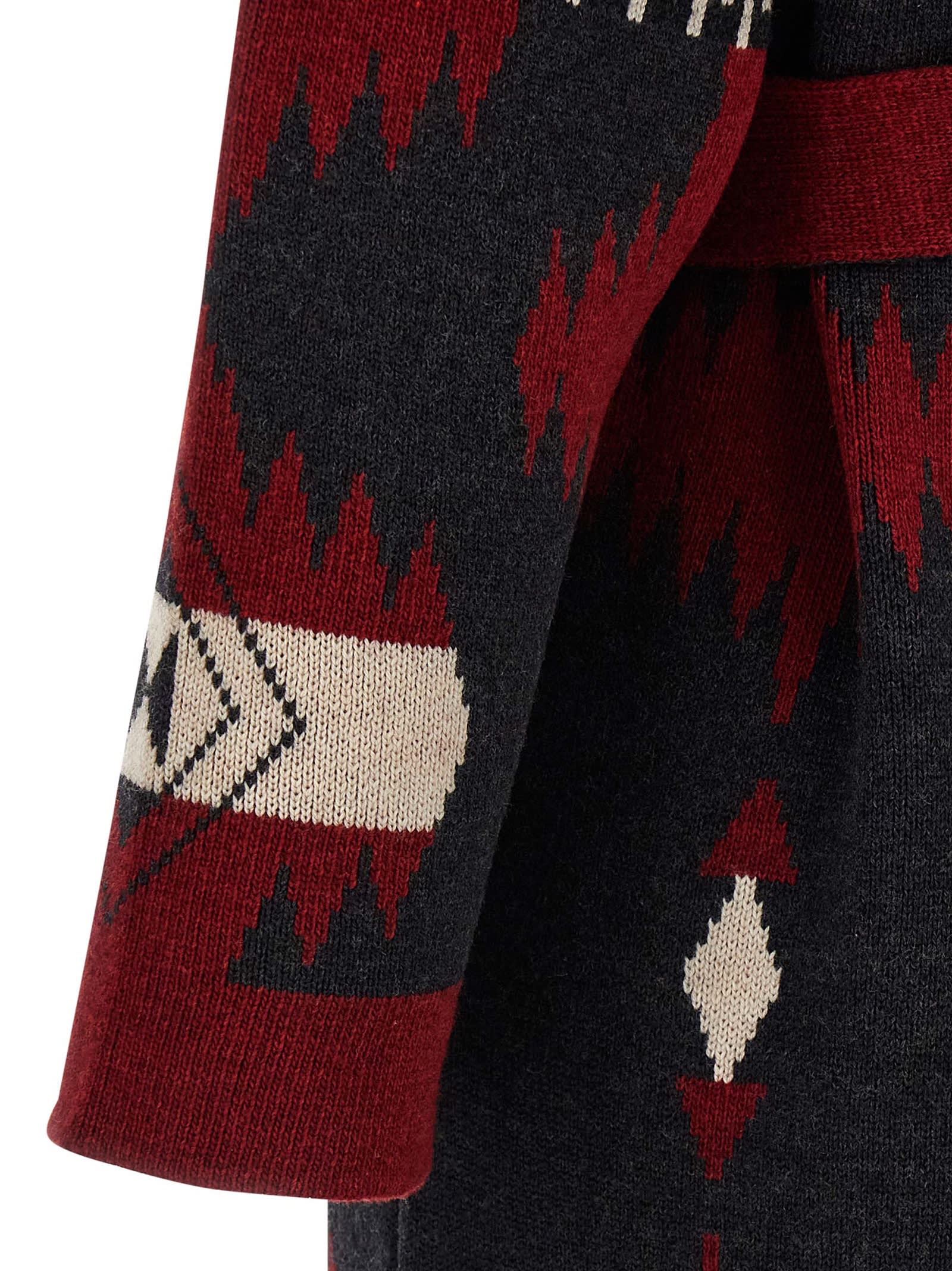 Alanui Multicolor Cardigan With Shawl Collar And Belt In Wool Woman In Multi