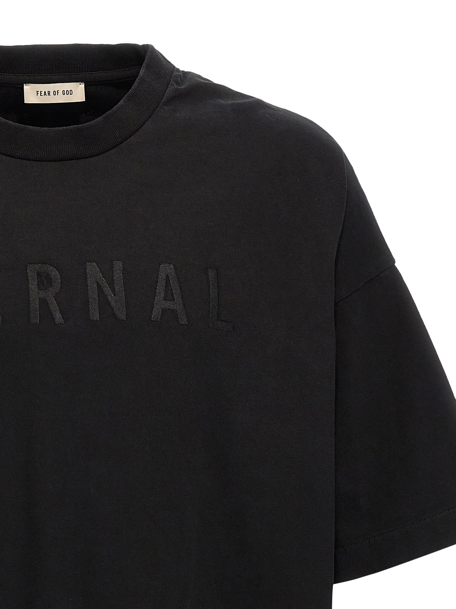 Fear Of God Eternal Black Crewneck T-shirt With Tonal Embroidery On The Front And Logo Patch On The Rear In Cott In Black