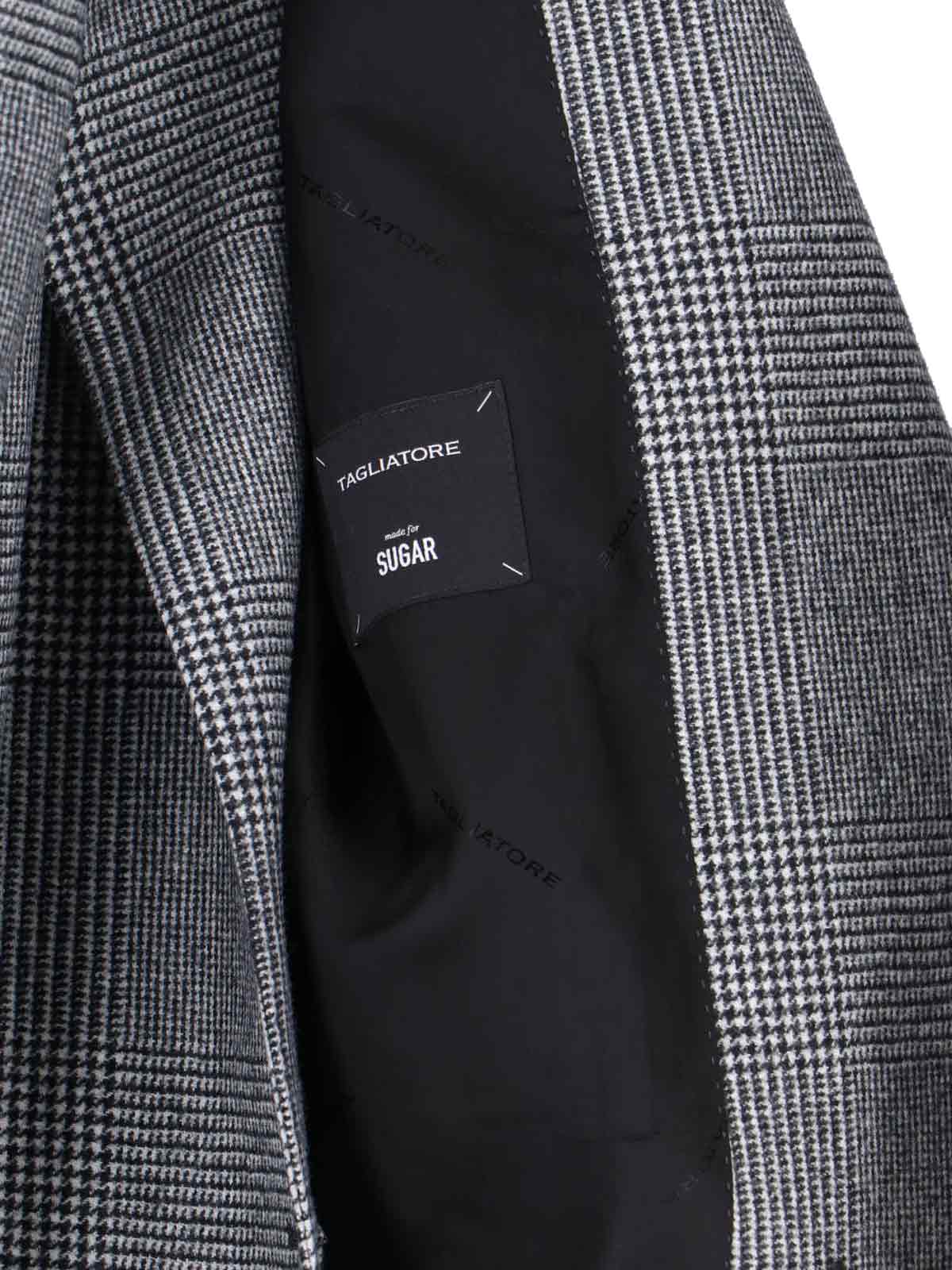 Tagliatore Check Pattern Notch Lapel Front Pockets Blazer In Black