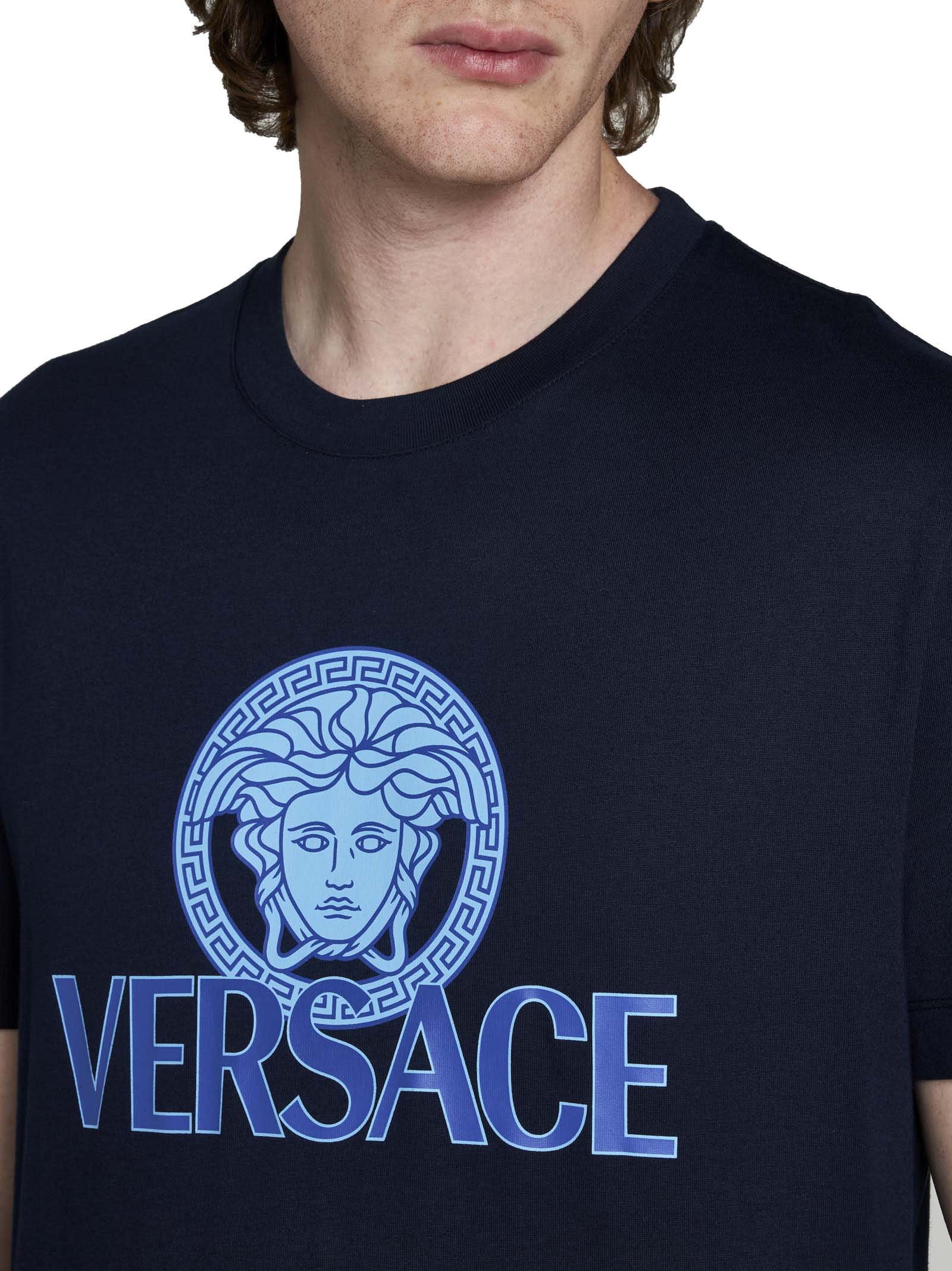 Shop Versace T-shirt In Navy Blue