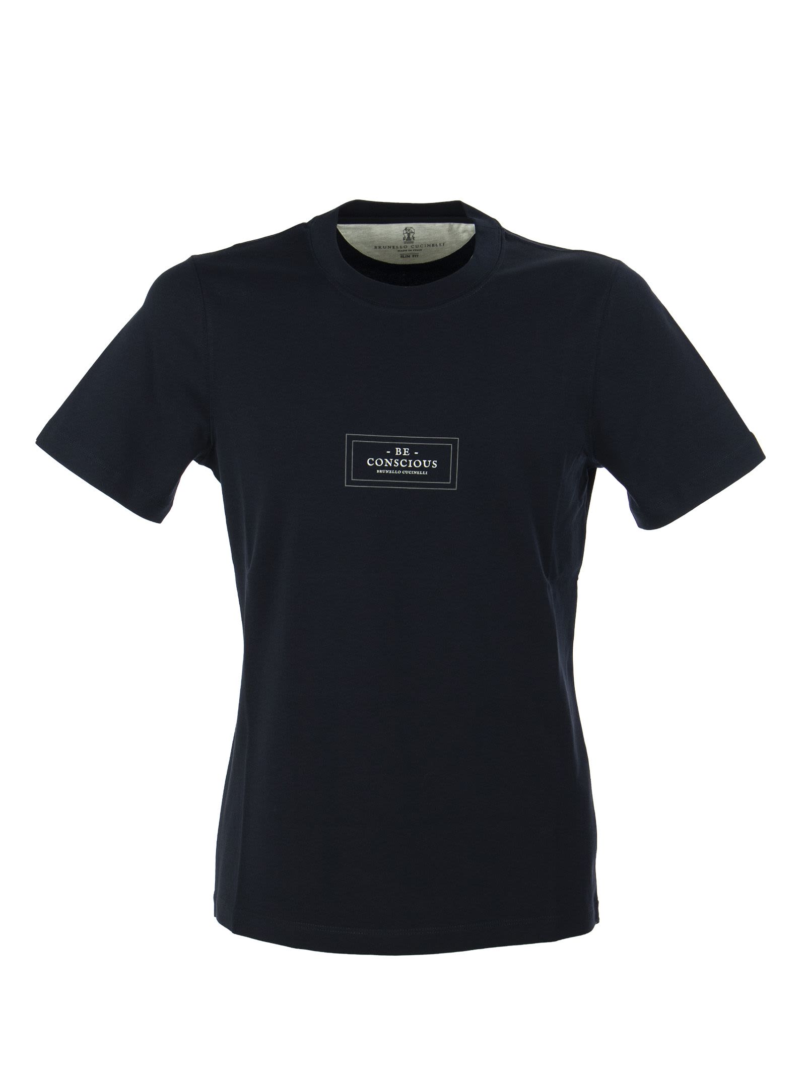 Brunello Cucinelli Cotton Jersey Slim Fit T-shirt With Print Cobalt