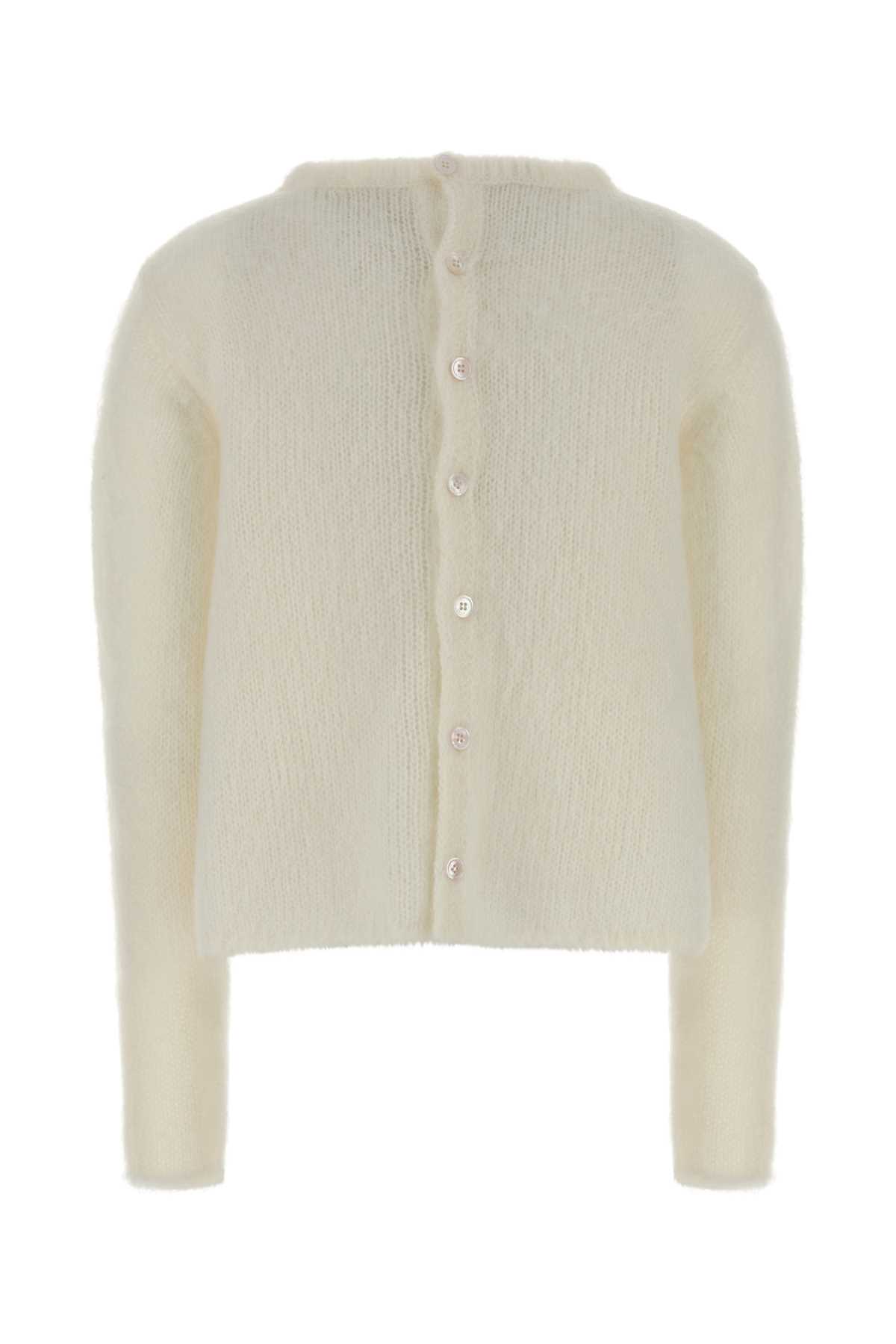 Loewe Stretch Mohair Blend Cardigan With Long Sleeves In Neutral