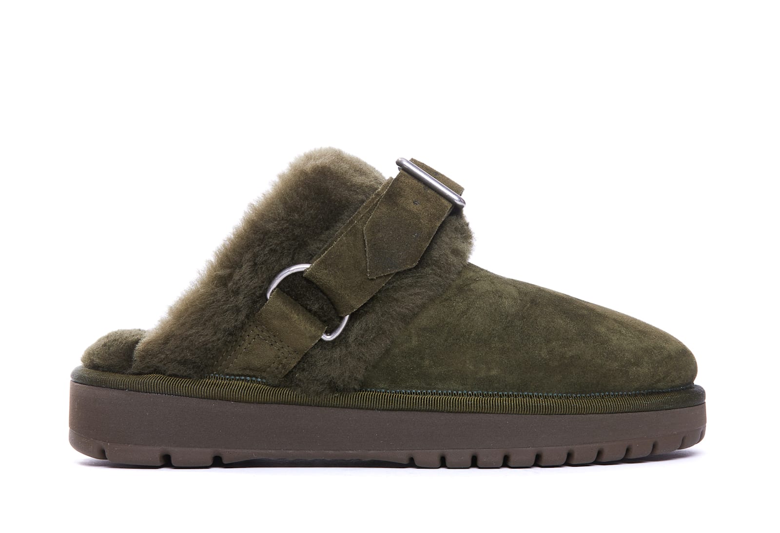 Shop Burberry Suede And Shearling Chubby Sliders In Green