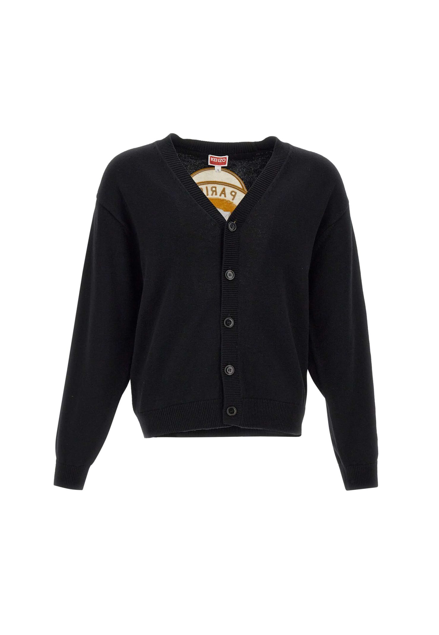 Shop Kenzo Tiger Academy Wool And Cotton Cardigan In Nero