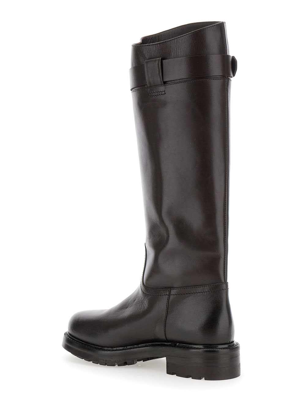 STRATEGIA BROWN KNEE-HIGH BOOTS WITH BUCKLE IN LEATHER WOMAN