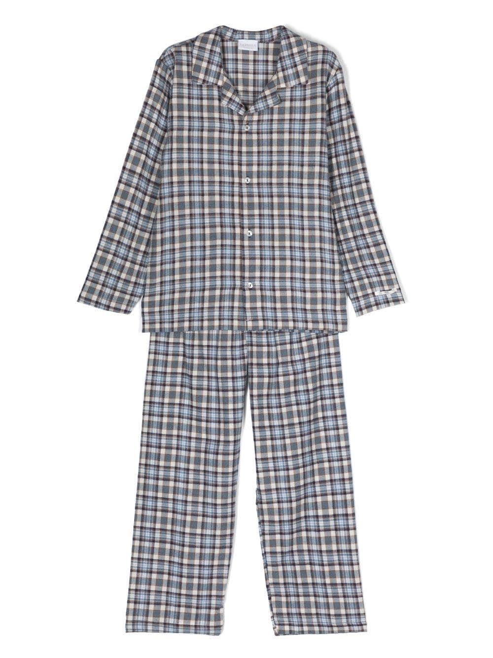 La Perla Kids' Check-print Long-sleeve Pyjamas In Gray