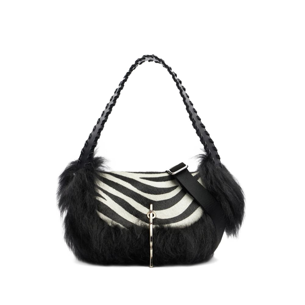Blumarine Zebra Print Shoulder Bag In Black