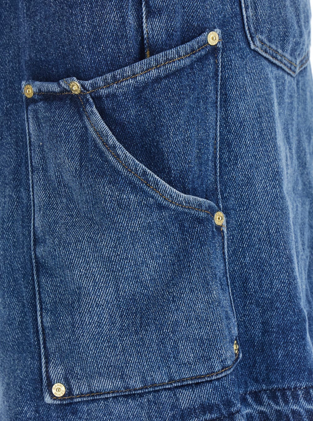 Ganni Blue Shorts With Belt Loops And One Front Patch Pocket In Denim Woman In Blu