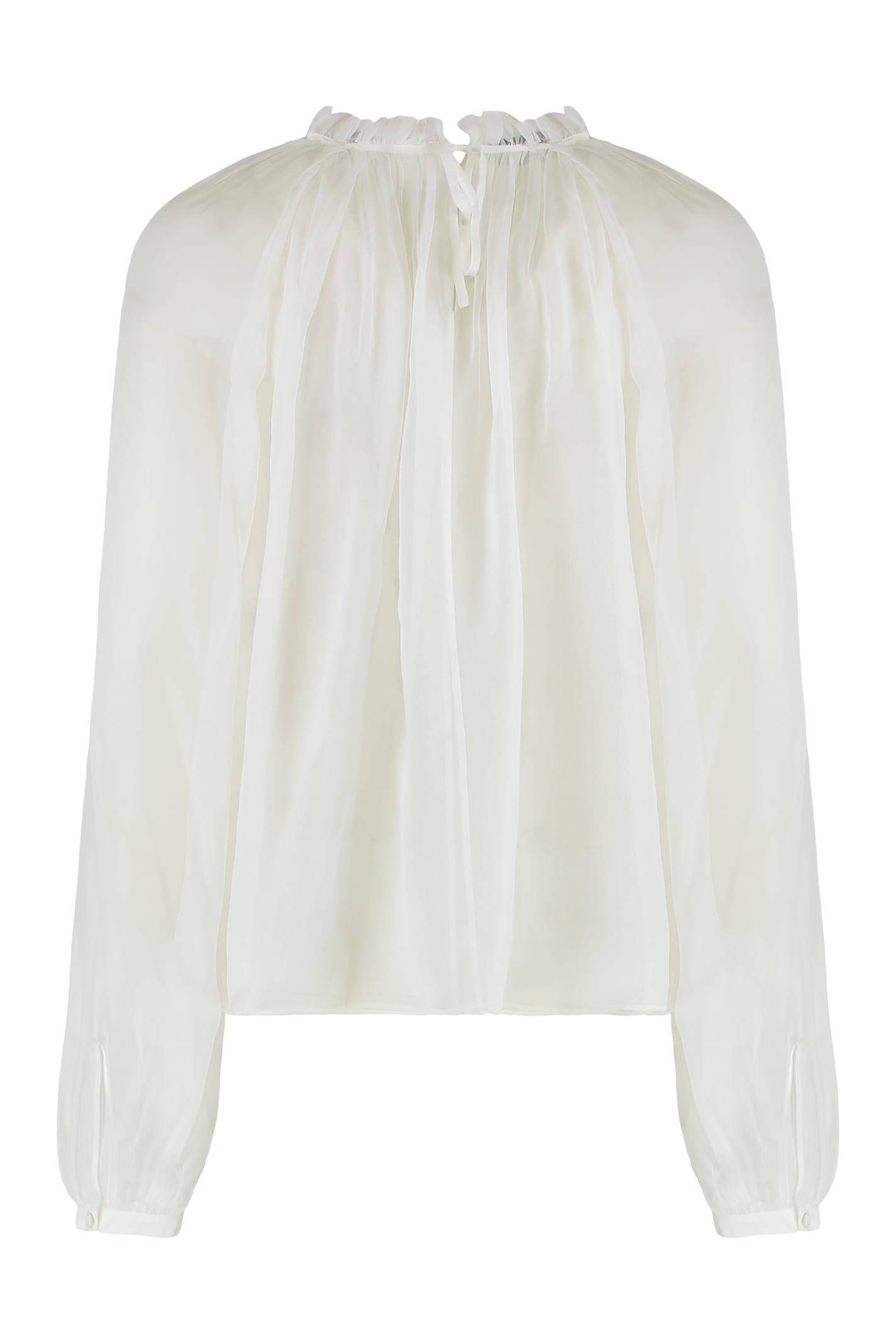 Alberta Ferretti Sheer Silk Chiffon Blouse With Floral Detail In White