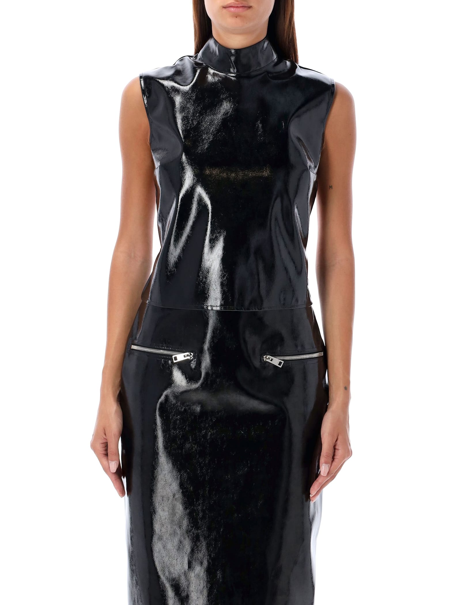 Shop Msgm Patent Leather Top In Black