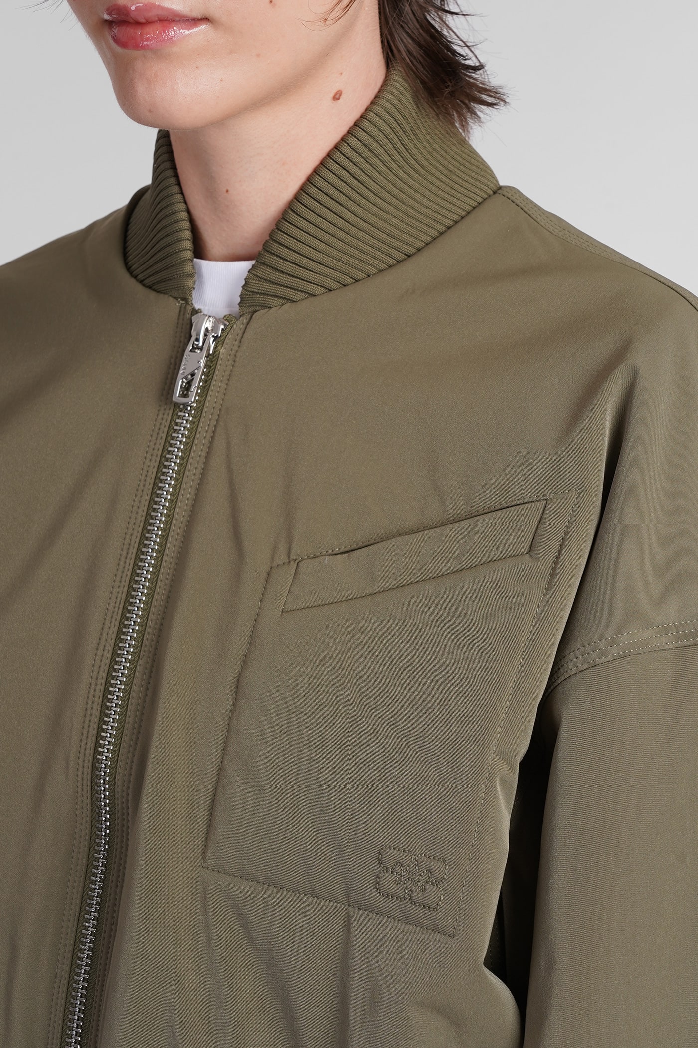 Shop Ganni Bomber In Green Polyester