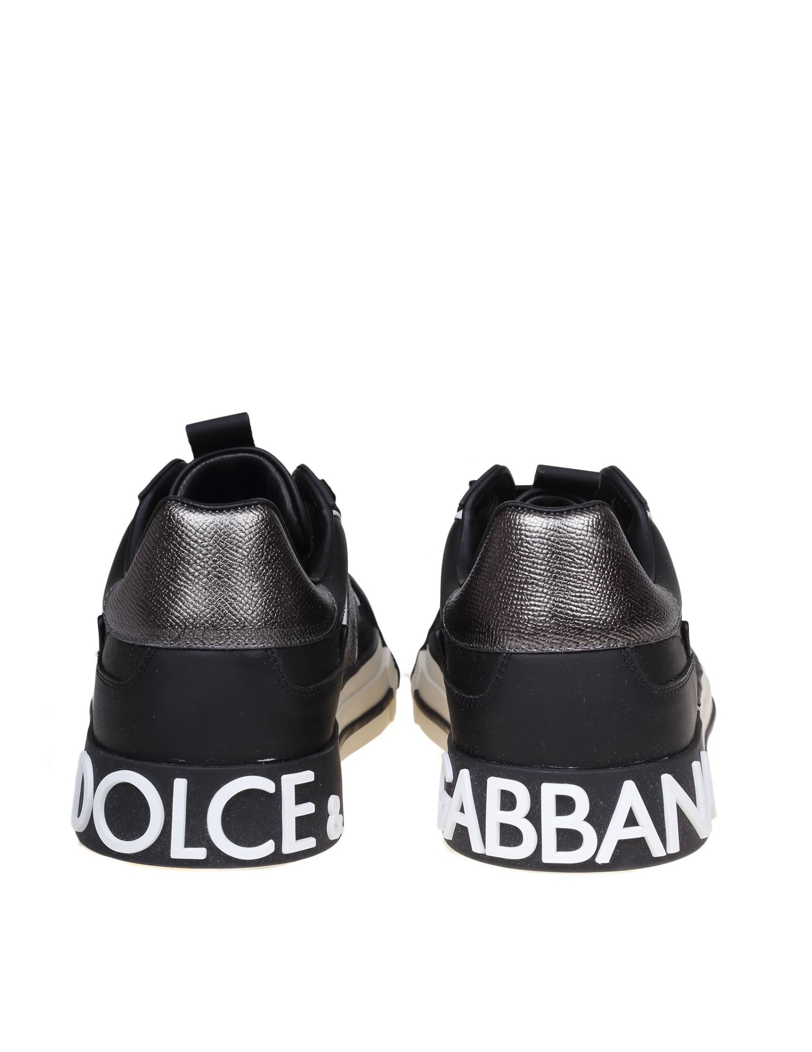 Shop Dolce & Gabbana Custom 2.zero Sneakers In Black Leather In Black / Silver
