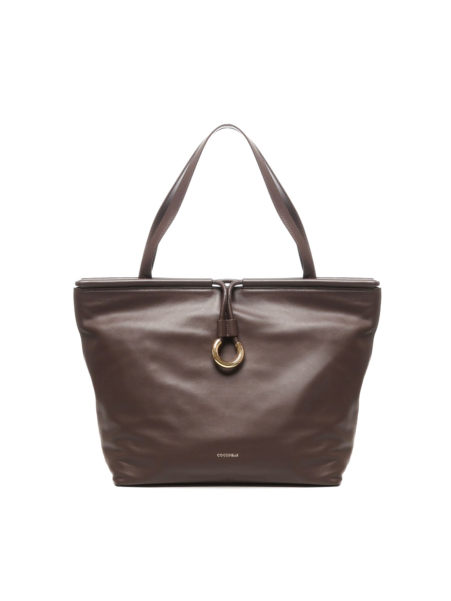 Coccinelle Ring-detail Leather Shoulder Bag In Brown