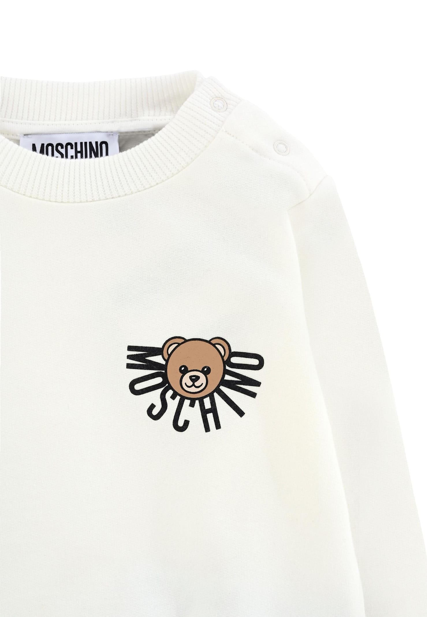 Moschino Ivory Sweatshirt For Babykids With Teddy Bear In White