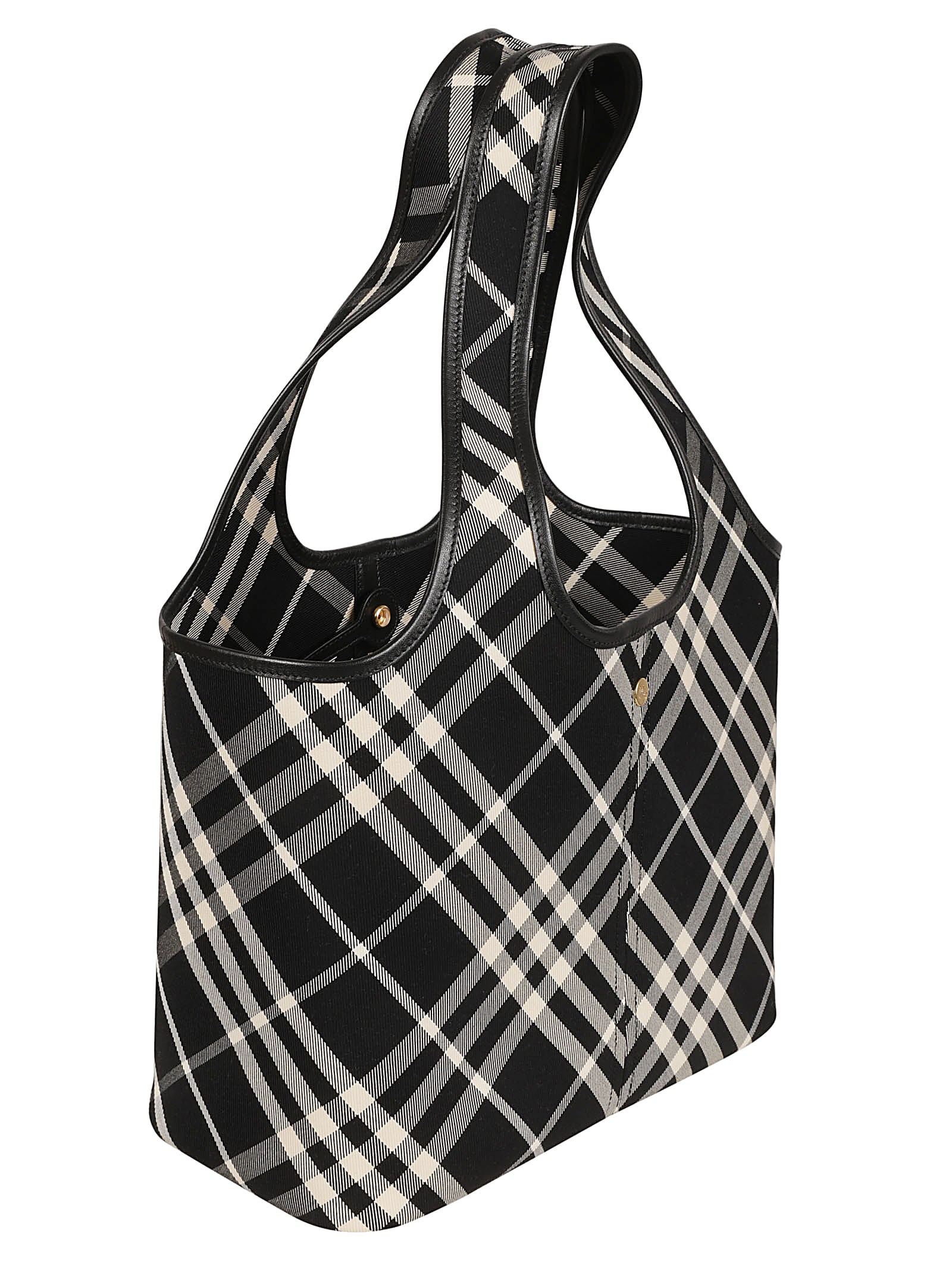 Shop Burberry Check Buttoned Tote In Black