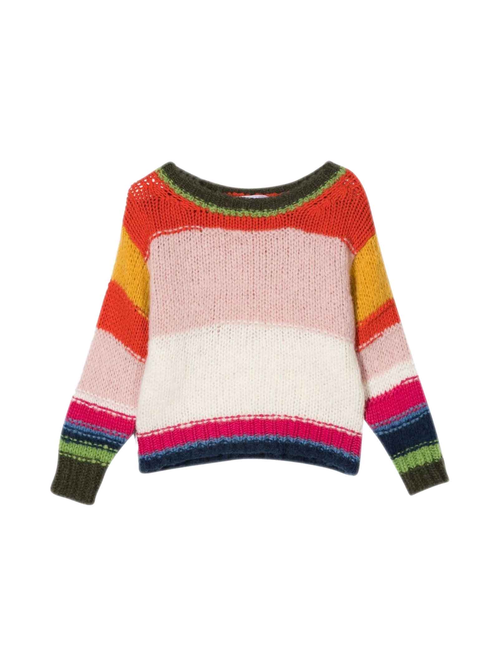 Monnalisa Stripe-print Wool-blend Jumper In Multicolor