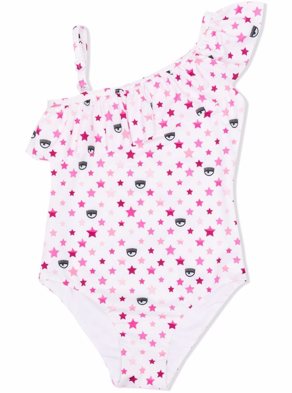 Chiara Ferragni White And Pink Stretch Fabric Swimsuit