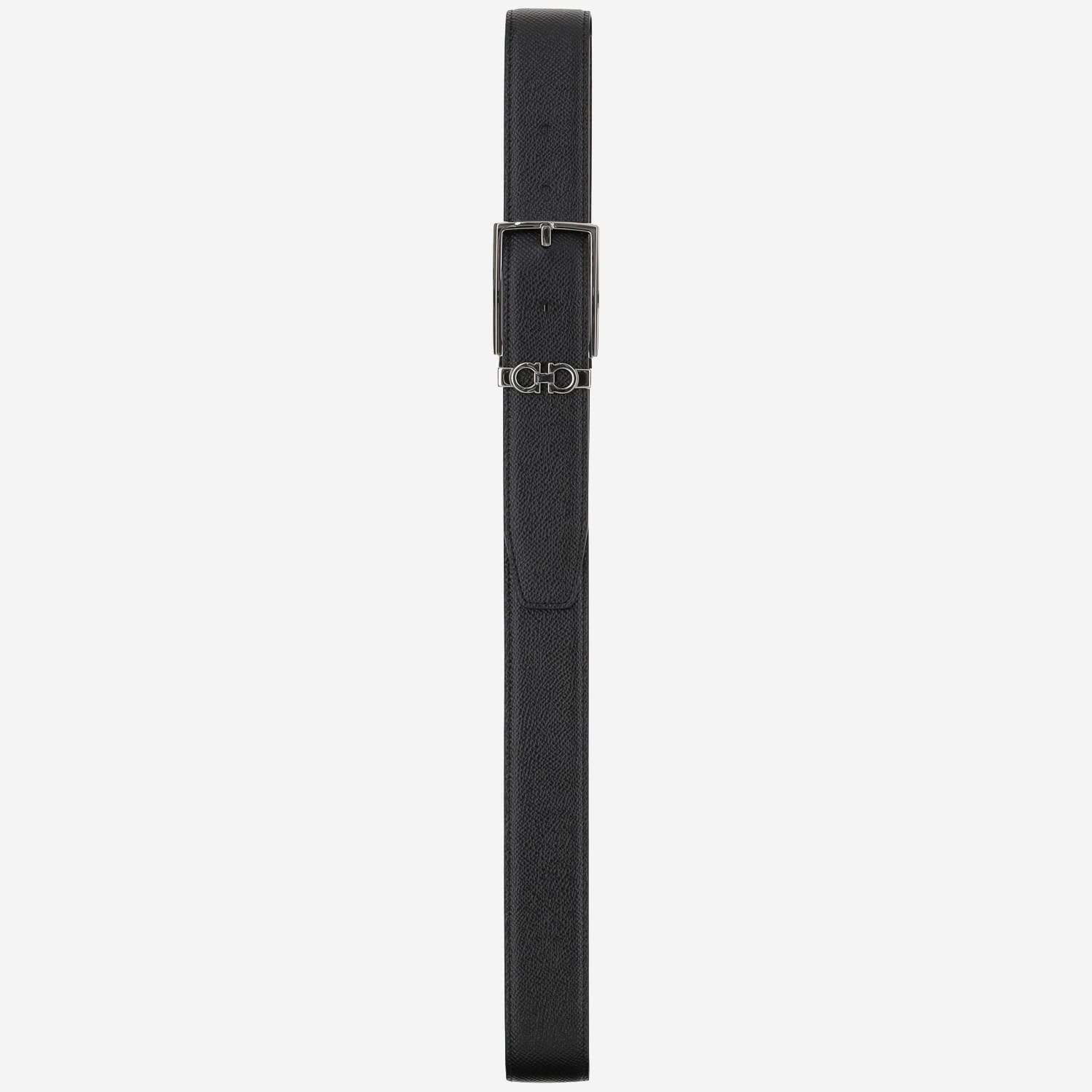 Ferragamo Reversible And Adjustable Belt Leather Hooks In Black