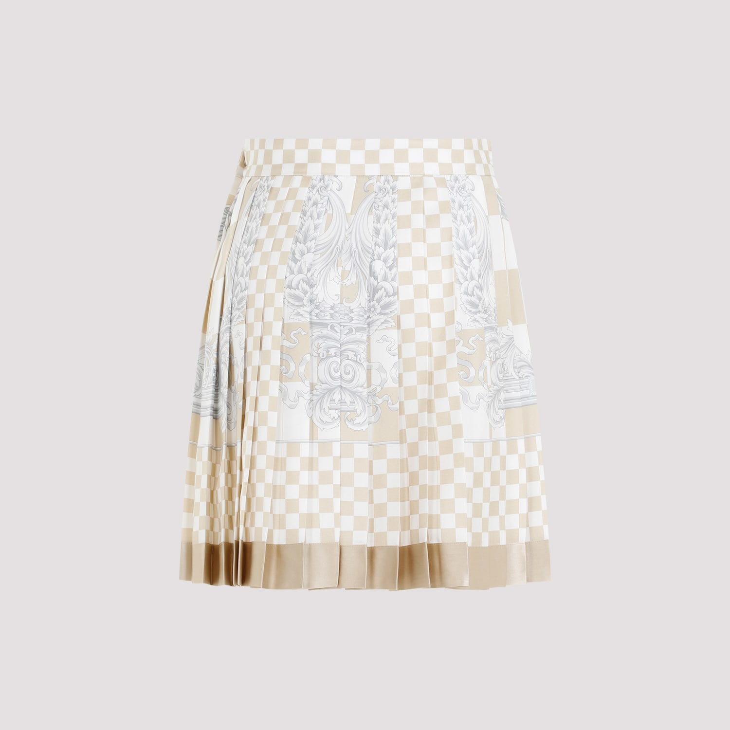 Shop Versace Damier Print Skirt In Light Sand