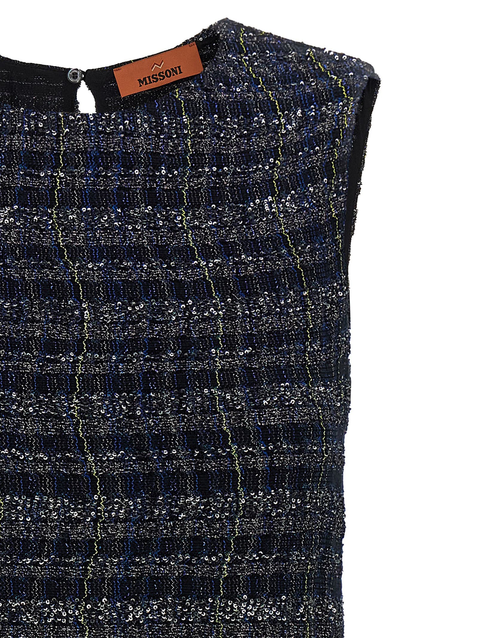 Missoni Sleeveless Check Pattern Dress With Keyhole Back In Blue