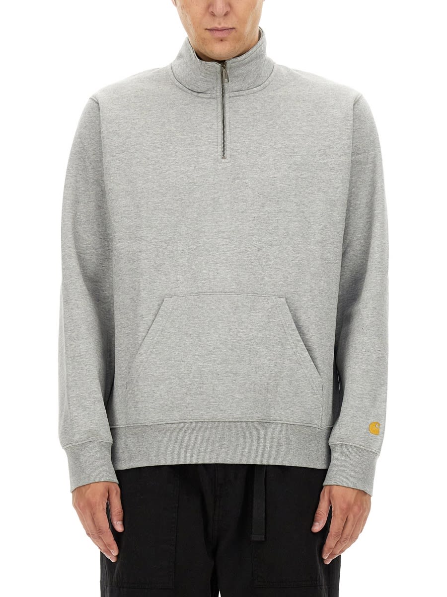 Carhartt Half Zipper Sweatshirt Ribbed Cuffs In Grey