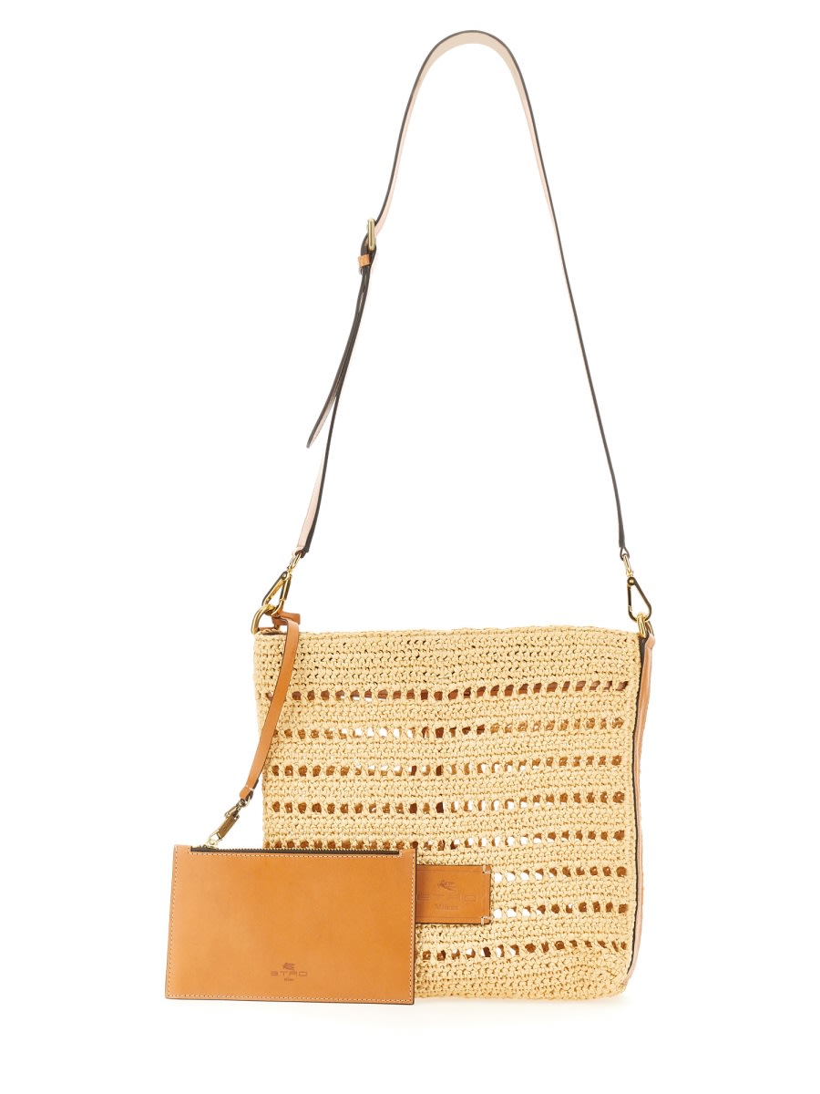 Etro Men's Perforated Raffia Shoulder Bag In Beige