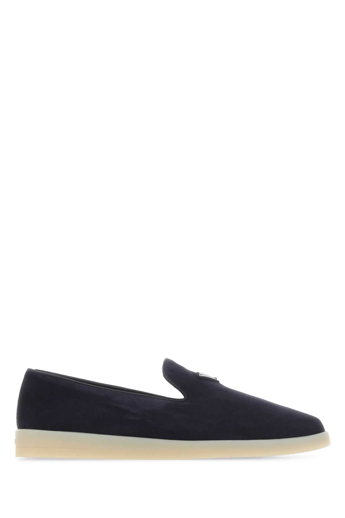 Prada Navy Blue Suede Loafers In Black